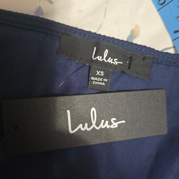 Lulus So Splendid Navy Blue Satin Long Sleeve Wrap Dress XS - Picture 7 of 9